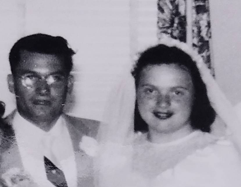 Wedding picture of Bill and Dorothy Carter from 1954.